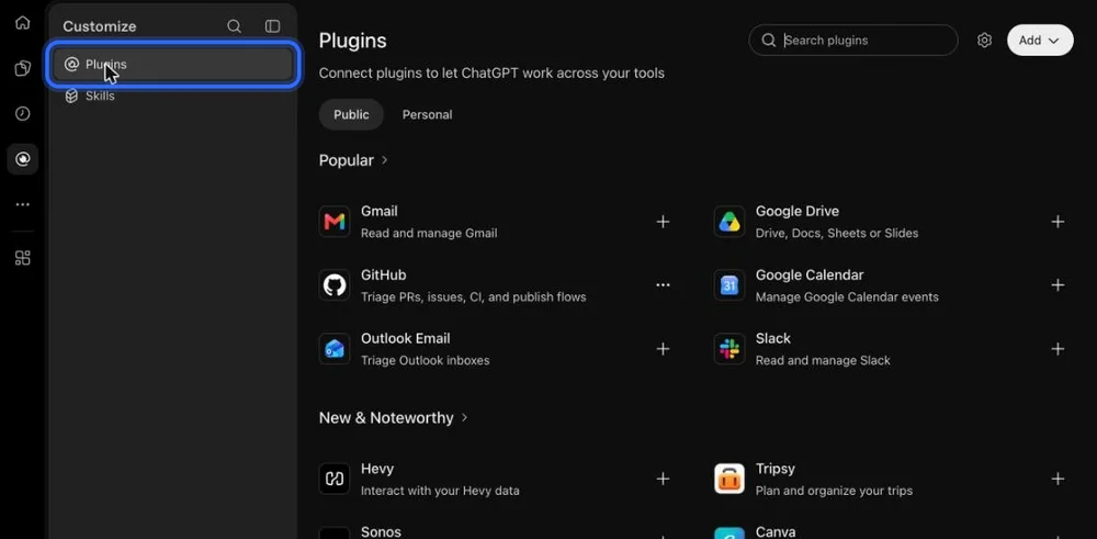 ChatGPT, step 3: Go back and open Plugins in the left sidebar.