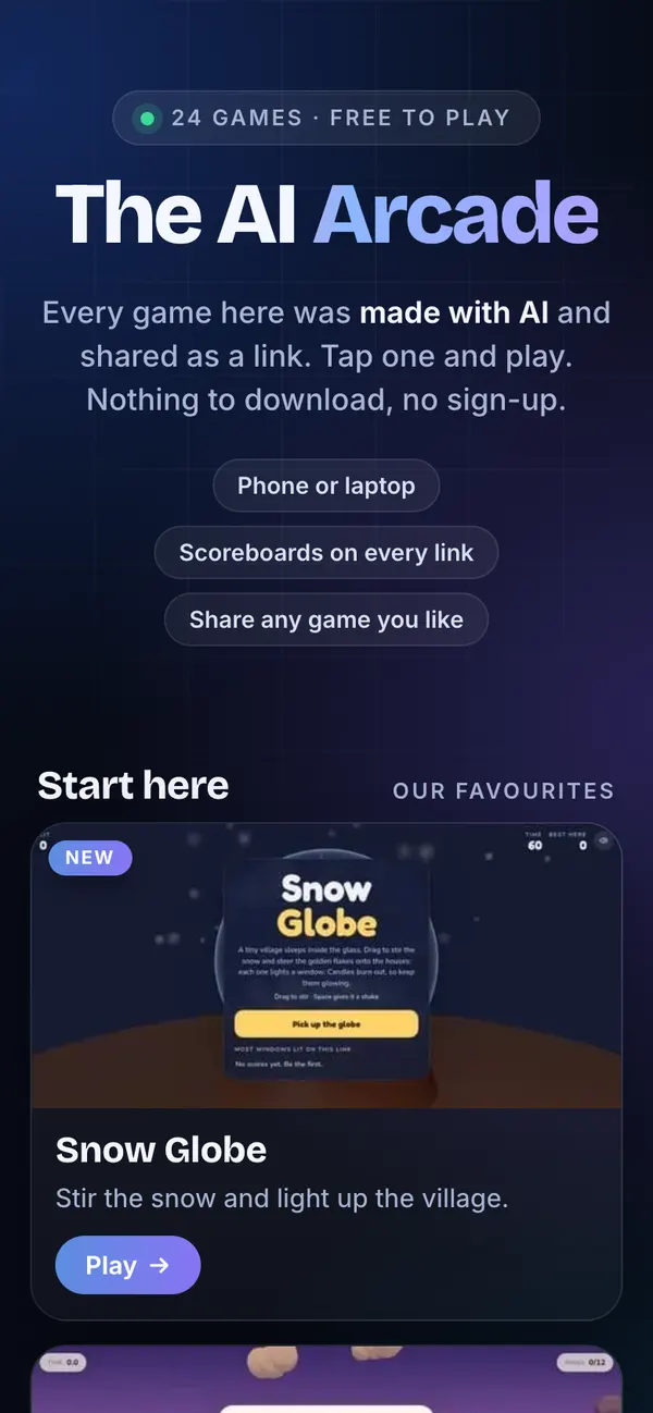 The AI Arcade, as it looks on a phone