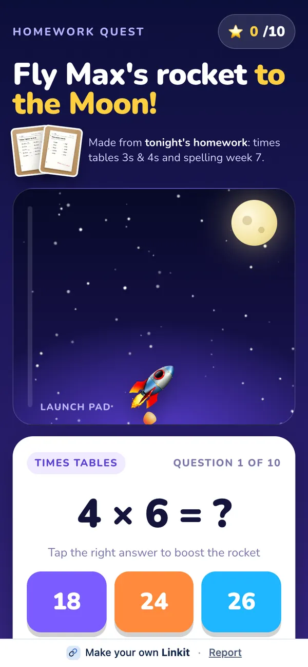 Fly Max's rocket to the Moon, as it looks on a phone