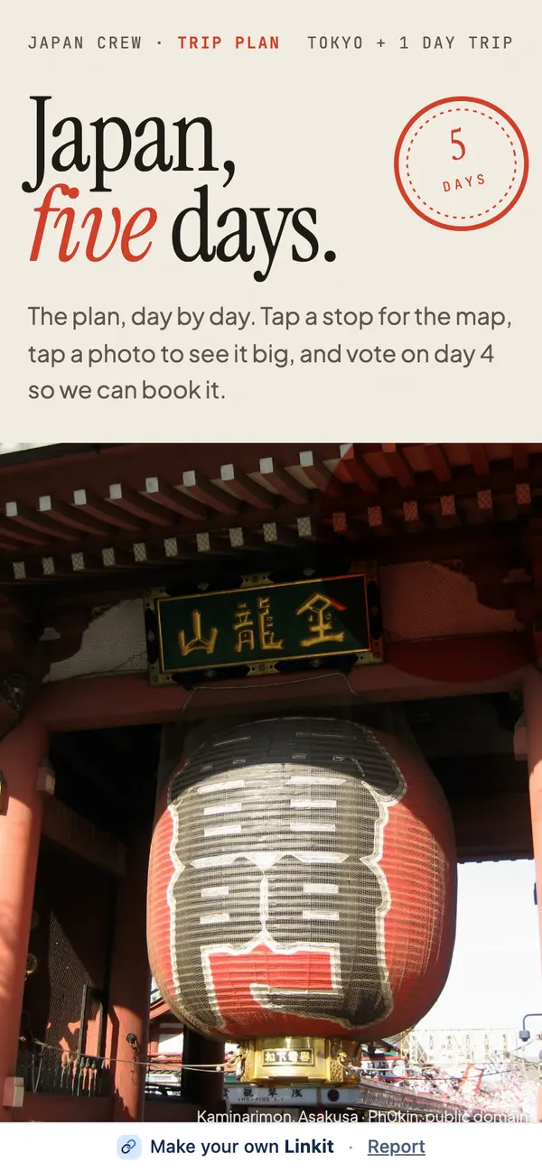Japan, five days, as it looks on a phone