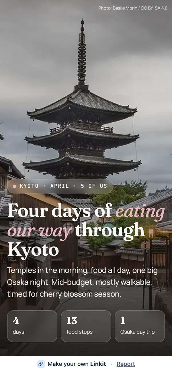 Kyoto in April, 5 of us, as it looks on a phone