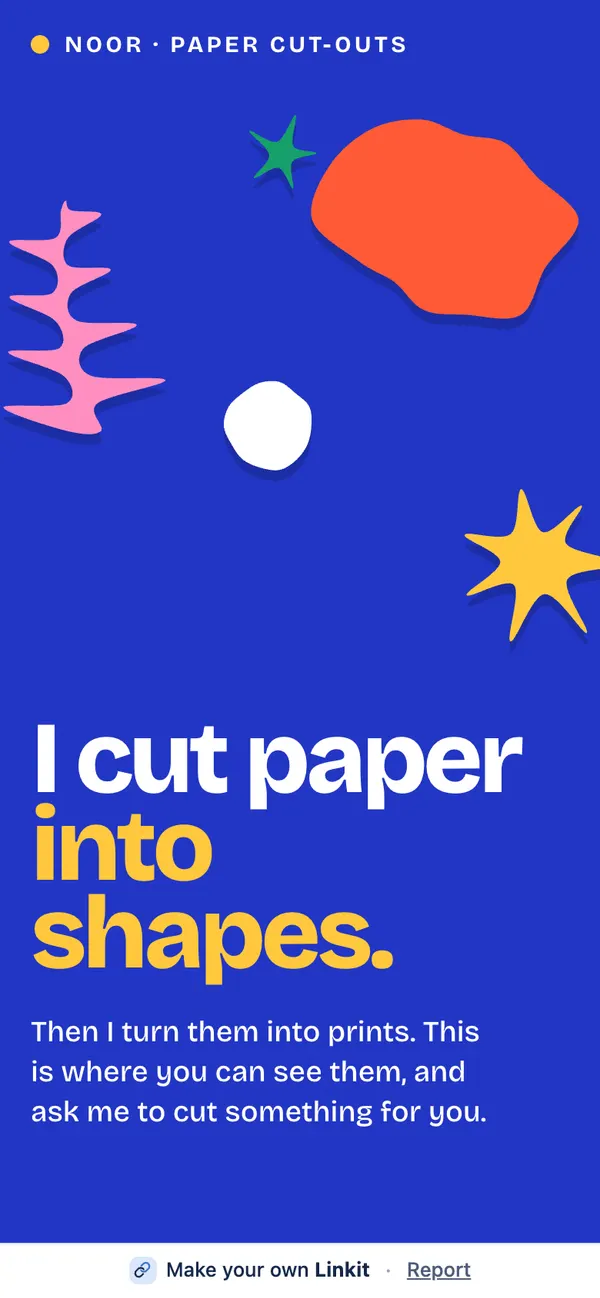 Noor, paper cut-outs, as it looks on a phone