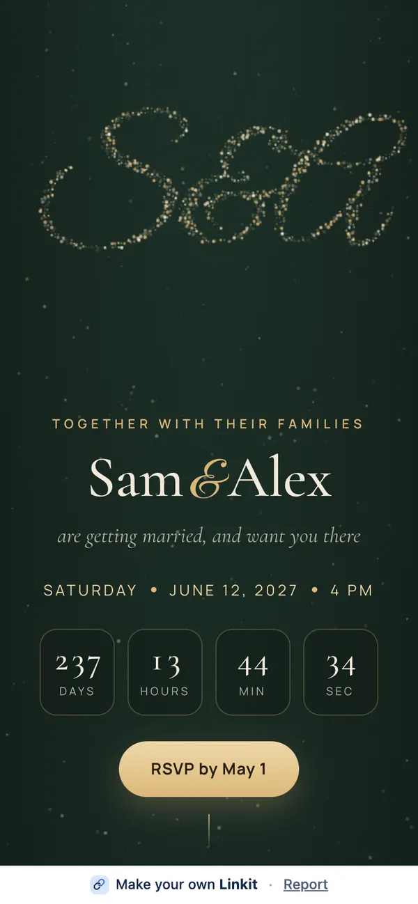 Sam & Alex, June 12, 2027, as it looks on a phone